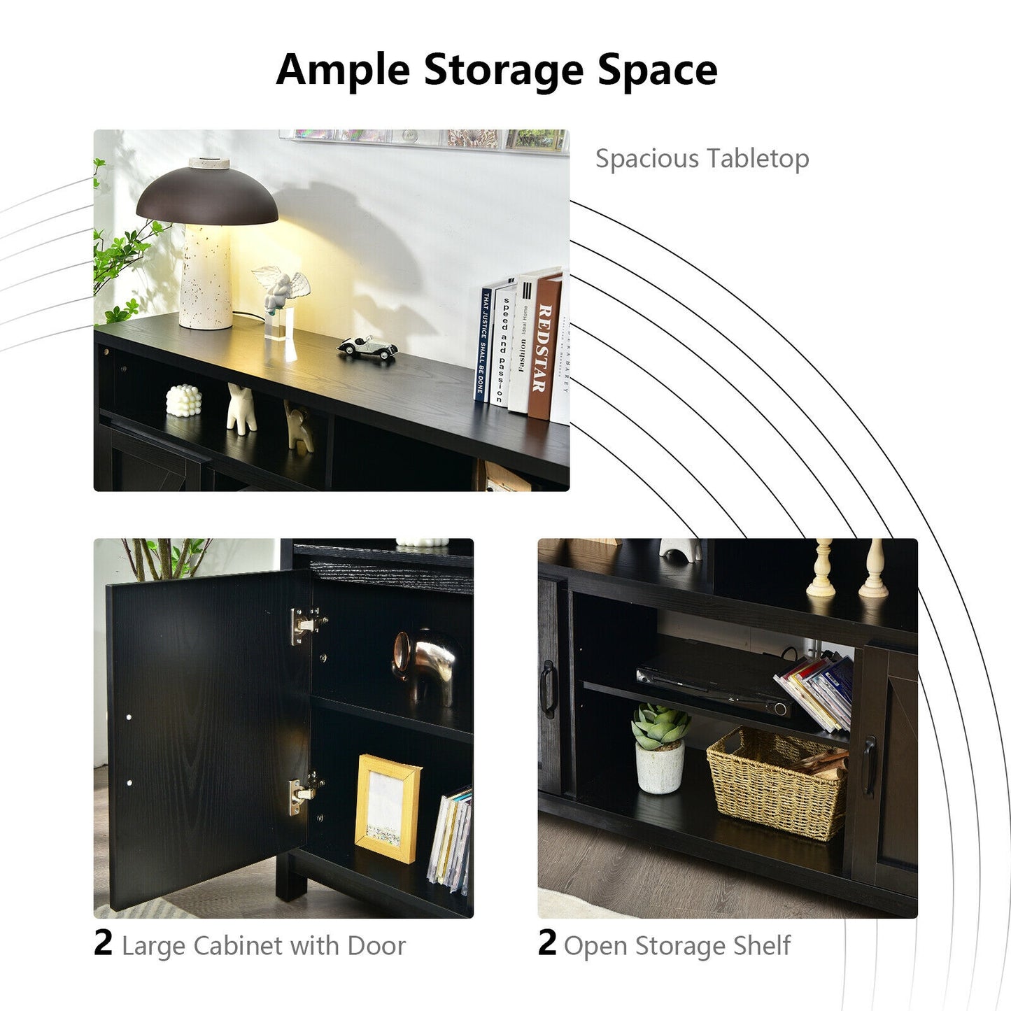 59 Inch TV Stand, Media Console, Barn Door, For 65 Inch TVs, Black Entertainment Centers & TV Stands at Gallery Canada