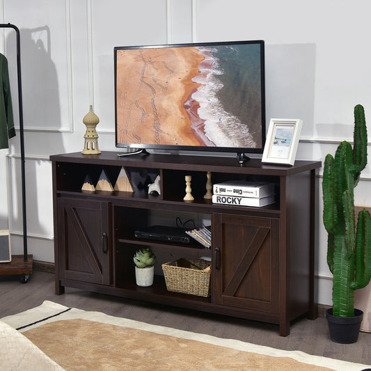 59 Inch TV Stand Media Console Cabinet, Barn Door, Brown Entertainment Centers & TV Stands Brown at Gallery Canada