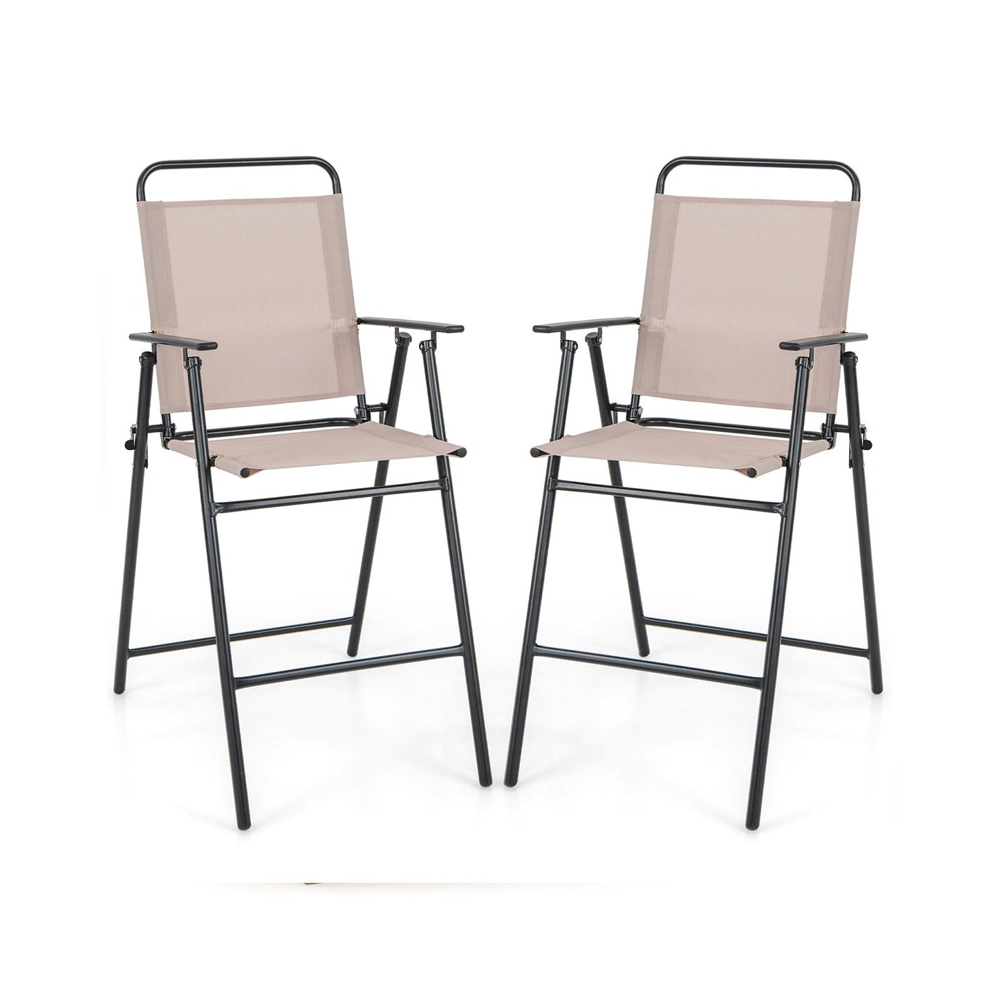 Set of 2 Patio Folding Bar-Height Chairs with Armrests and Quick-Drying Seat, Beige at Gallery Canada
