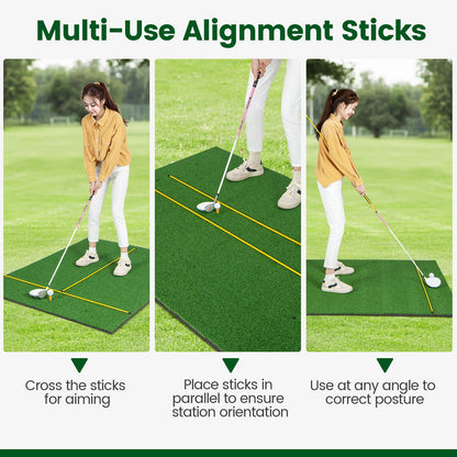 Artificial Turf Mat for Indoor and Outdoor Golf Practice Includes 2 Rubber Tees and 2 Alignment Sticks-27mm, Green at Gallery Canada
