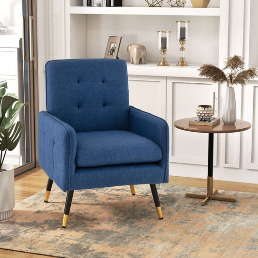Linen Fabric Accent Chair, Removable Seat Cushion, Blue
