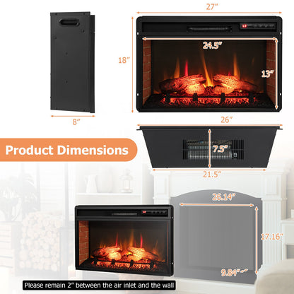 26 Inch Infrared Electric Fireplace Insert with Remote Control, Black