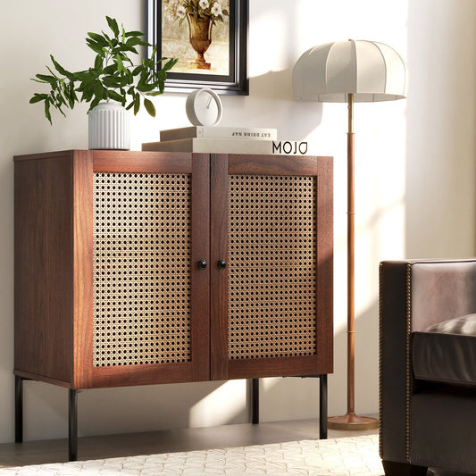 Kitchen Sideboard With 2 Rattan Doors, Adjustable Shelf, Walnut Sideboards Cabinets & Buffets Walnut at Gallery Canada