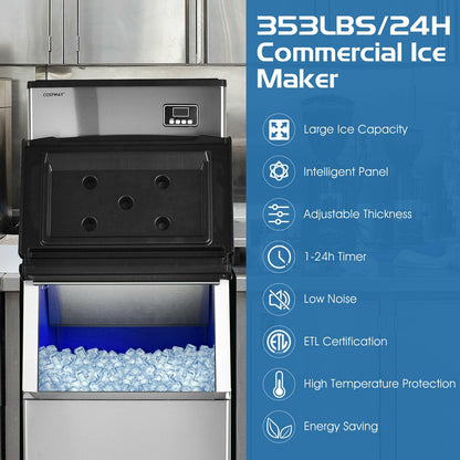 353LBS/24H Split Commercial Ice Maker with 198 LBS Storage Bin, Silver at Gallery Canada