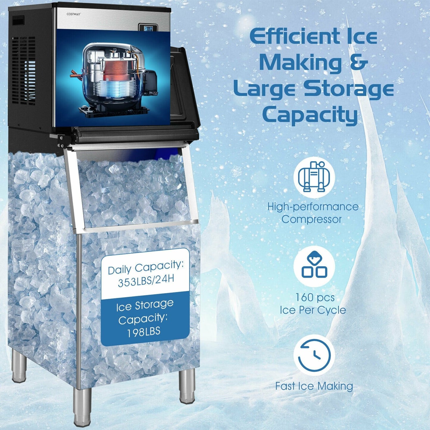 353LBS/24H Split Commercial Ice Maker with 198 LBS Storage Bin, Silver at Gallery Canada