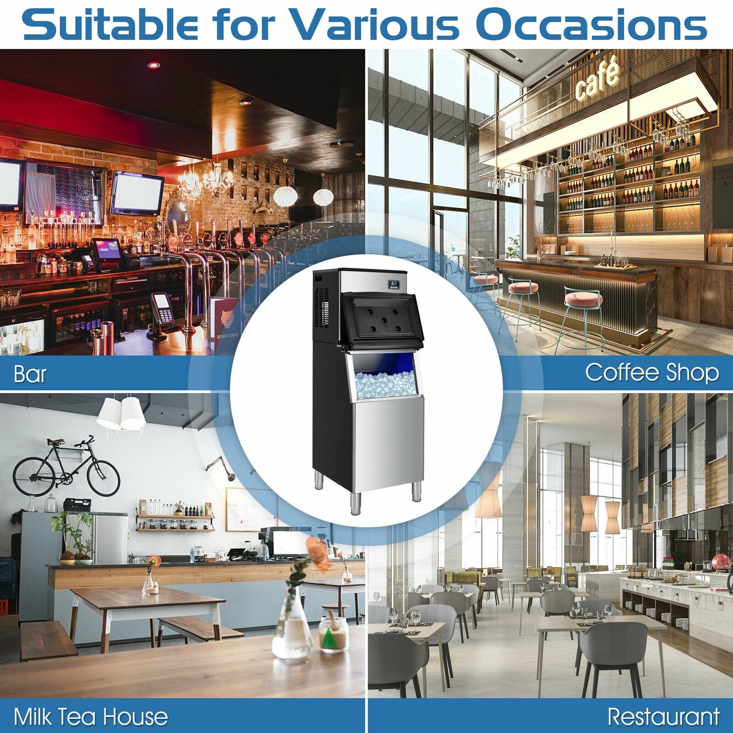 353Lbs/24H Split Commercial Ice Maker, 198 Lbs Storage Bin, Silver Ice Makers at Gallery Canada
