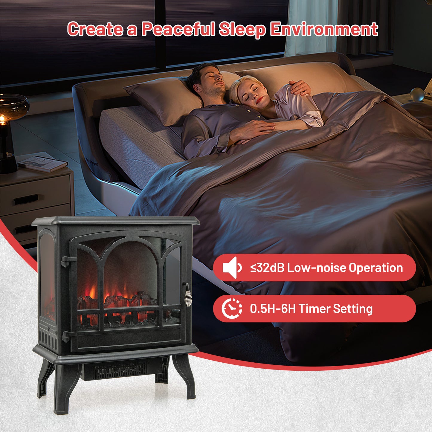 1400W Electric Stove Heater, 3-Level Flame Effect, 3-Sided View, Black Fireplaces at Gallery Canada