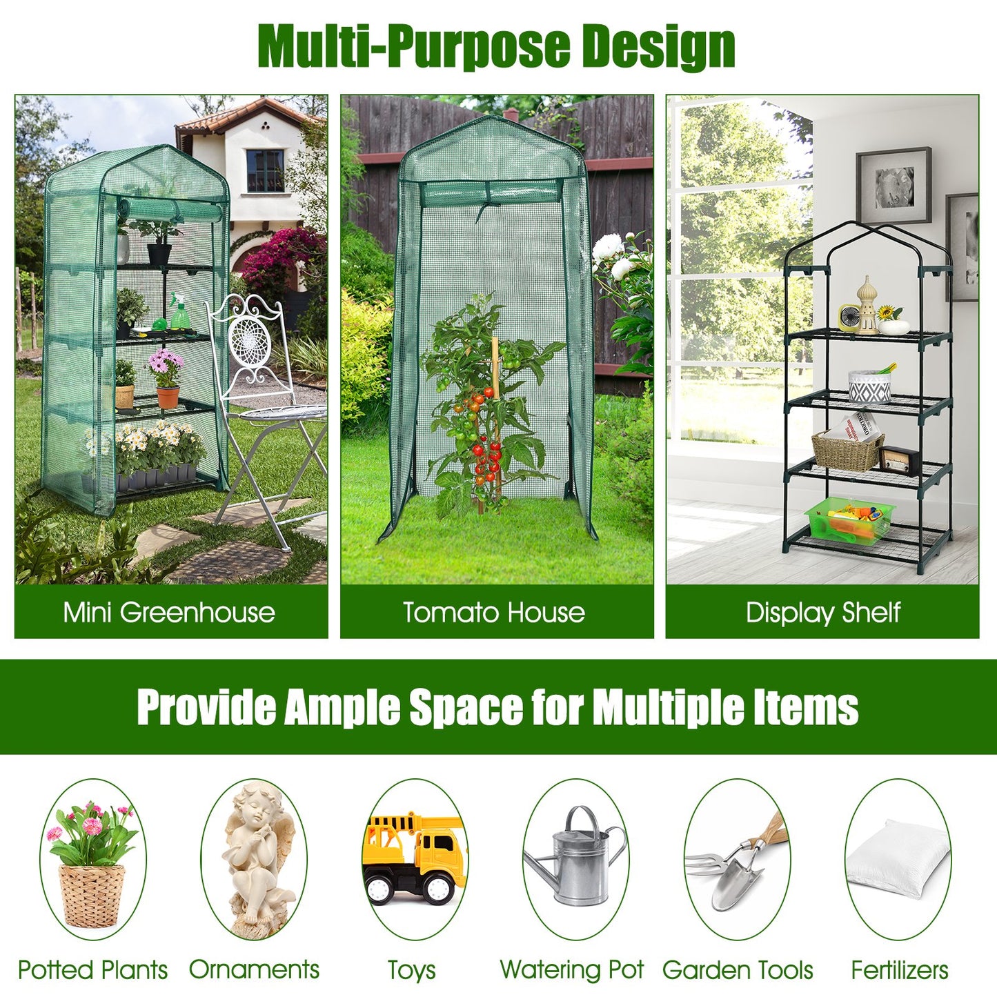 Mini Greenhouse with 4-Tier Rack and Weatherproof PE Cover, Green at Gallery Canada