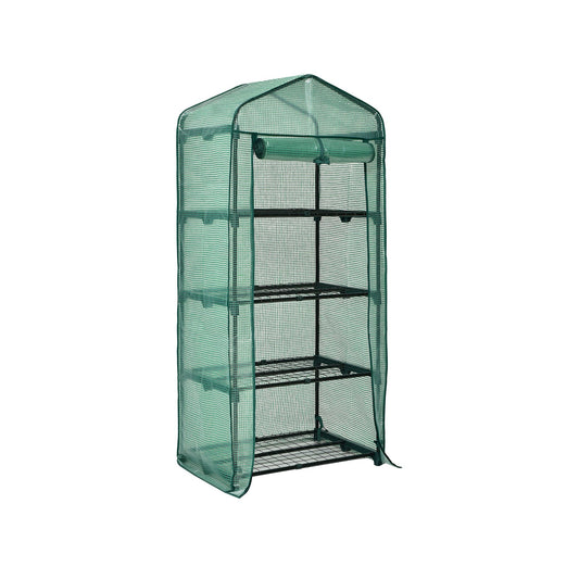 Mini Greenhouse with 4-Tier Rack and Weatherproof PE Cover, Green