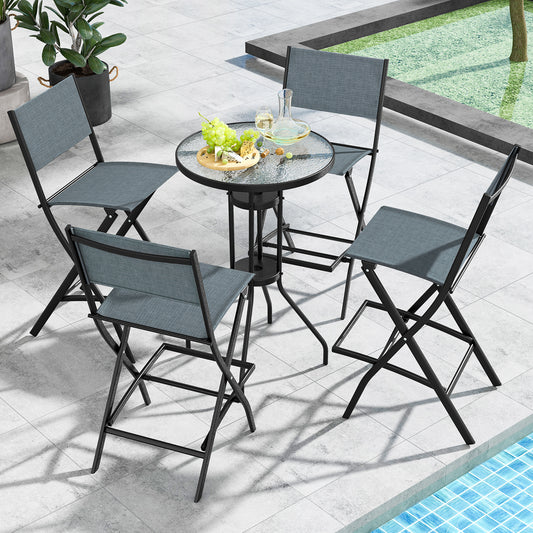 Folding Bar Stools Set of 2, Backrest, Footrest, Blue Patio Bar Furniture Blue at Gallery Canada