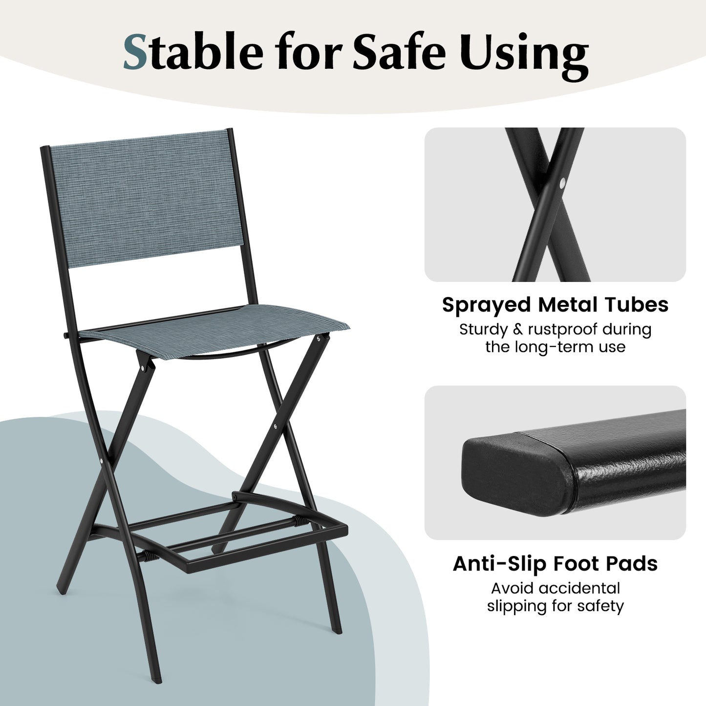 Folding Bar Stools Set of 2, Backrest, Footrest, Blue Patio Bar Furniture at Gallery Canada