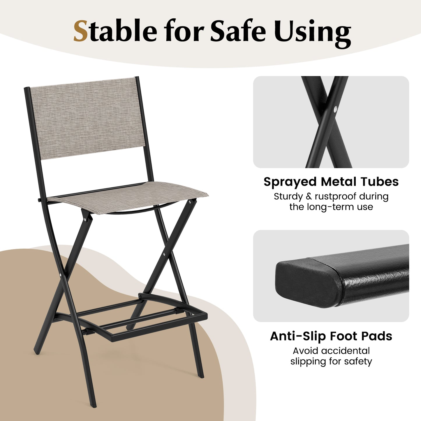 Folding Bar Stools Set of 2, Backrest, Footrest, Coffee Patio Bar Furniture at Gallery Canada