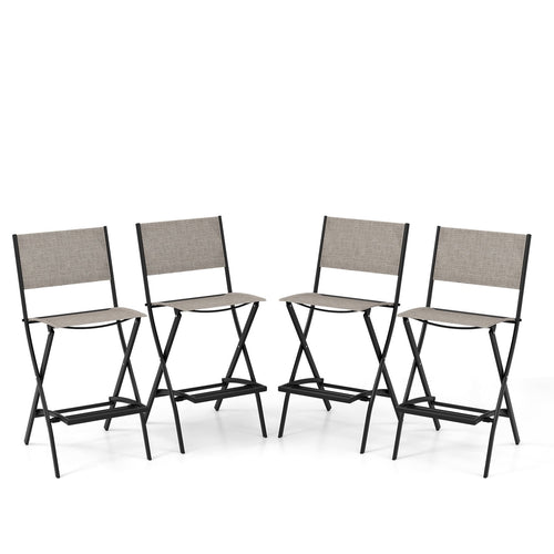 Outdoor Folding Bar Height Stool Set of 4 with Metal Frame and Footrest, Coffee