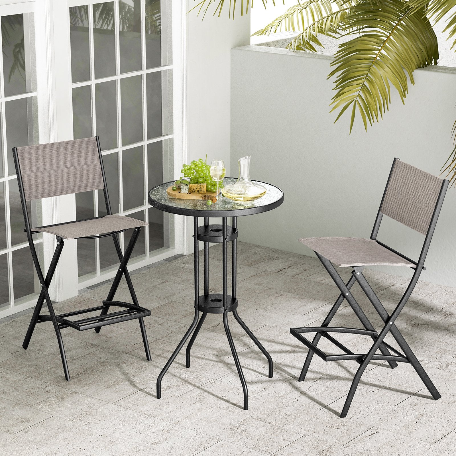 Outdoor Folding Bar Height Stool Set of 4 with Metal Frame and Footrest, Coffee at Gallery Canada