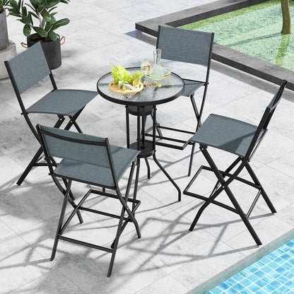 Outdoor Folding Bar Height Stool Set of 4 with Metal Frame and Footrest, Blue at Gallery Canada
