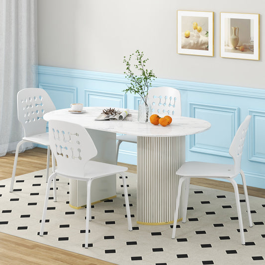 Metal Dining Chair Set, 4, Hollowed Backrest, White