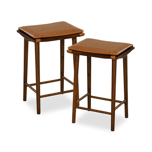 Set of 2 25.5 Inch Barstools with Removable Cushion and Footrest, Brown