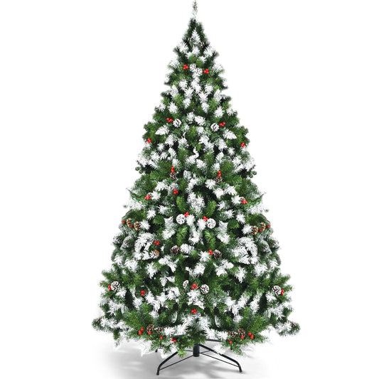 Pre-lit Snow Flocked Christmas Tree with Red Berries and LED Lights-6 ft, Green at Gallery Canada