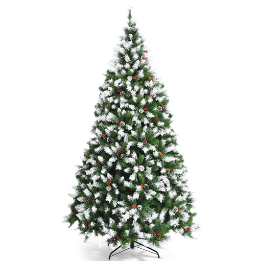 Pre-lit Snow Flocked Christmas Tree with Red Berries and LED Lights-7.5 ft, Green at Gallery Canada