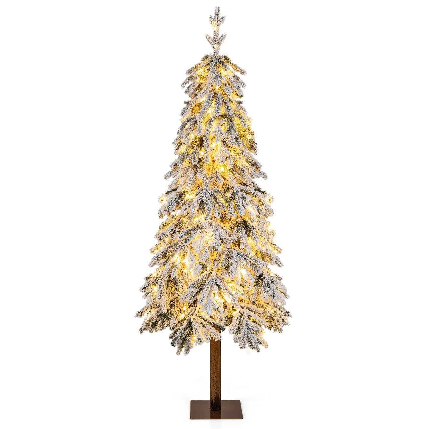 6 Feet Flocked Hinged Christmas Tree with 458 Branch Tips and Warm White LED Lights, Green at Gallery Canada