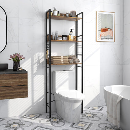 3-Tier Over-the-Toilet Storage Rack with 3 Hooks, Rustic Brown at Gallery Canada