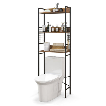 3-Tier Over-the-Toilet Storage Rack with 3 Hooks, Rustic Brown