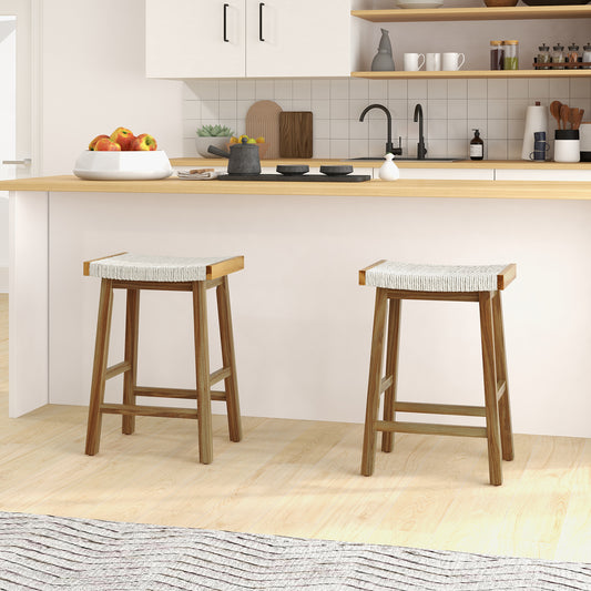 Set Of 2 25.5 Inch Bar Stools, Seaweed Woven Seat, Beige Bar Stools Beige at Gallery Canada