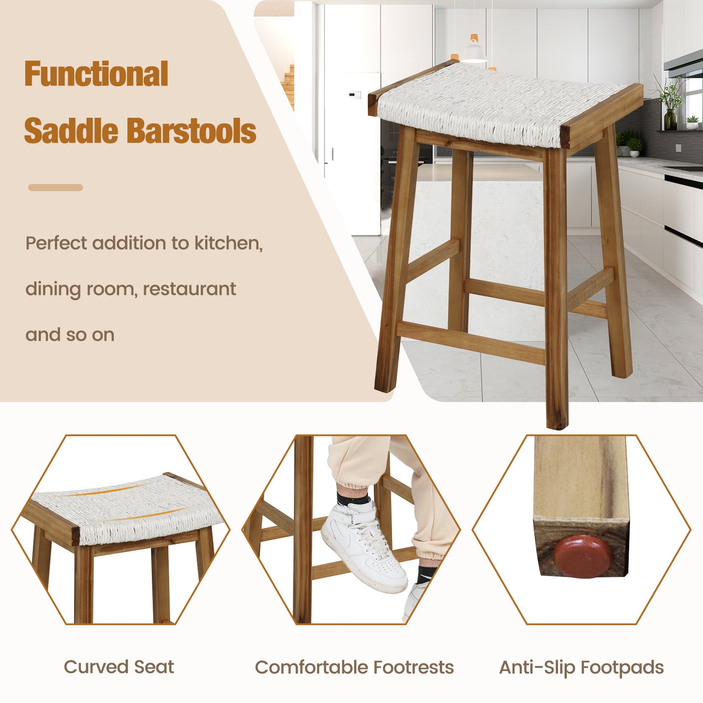 Set Of 2 25.5 Inch Bar Stools, Seaweed Woven Seat, Beige Bar Stools at Gallery Canada