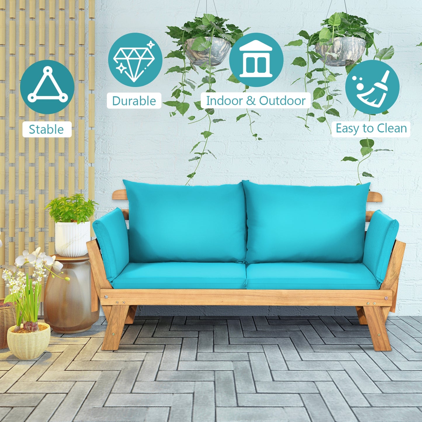 Adjustable Patio Convertible Sofa, Thick Cushion, Turquoise Outdoor Benches at Gallery Canada