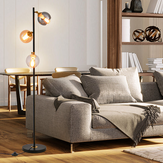 Mid Century Floor Lamp, 3 Glass Globe Shades, Weighted Base, Black Table & Floor Lamps Black at Gallery Canada