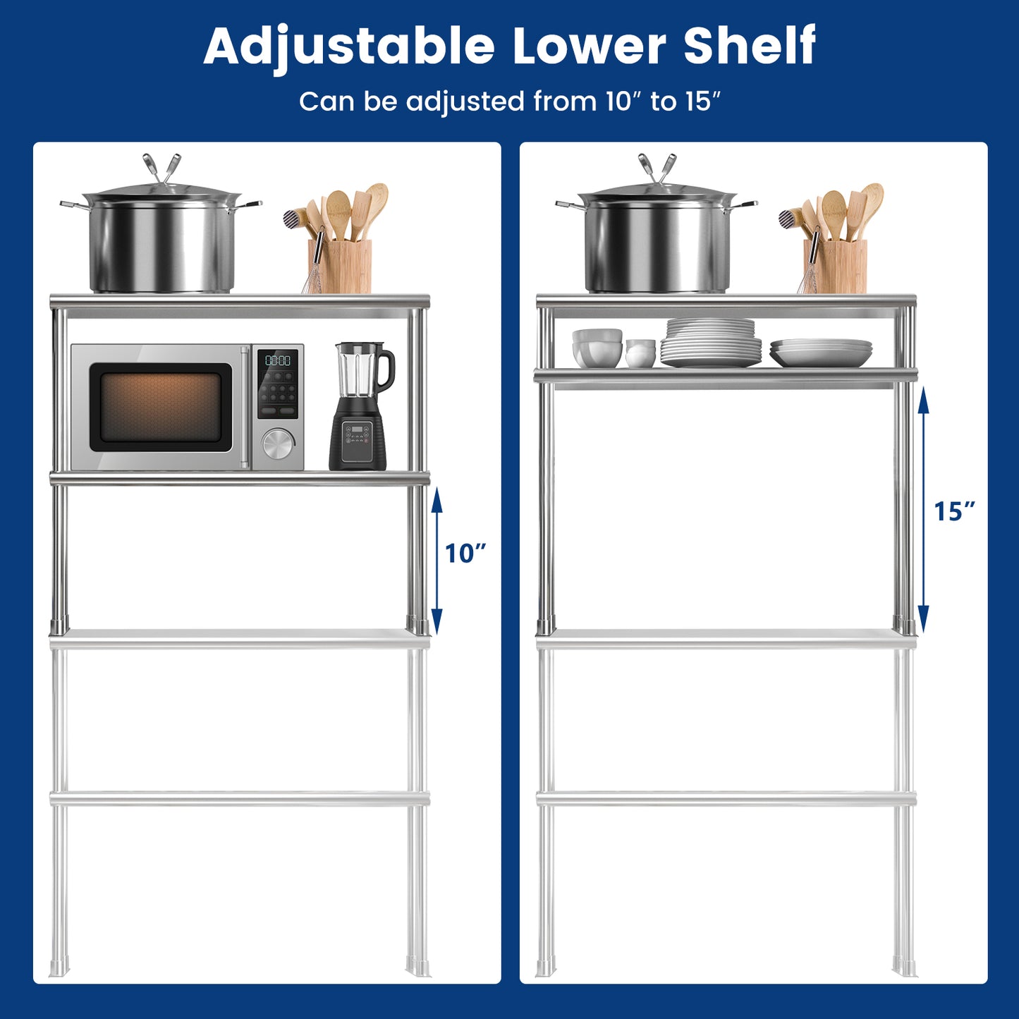 Stainless Steel Overshelf with Adjustable Lower Shelf for Restaurant Kitchen, Silver Kitchen Tools at Gallery Canada
