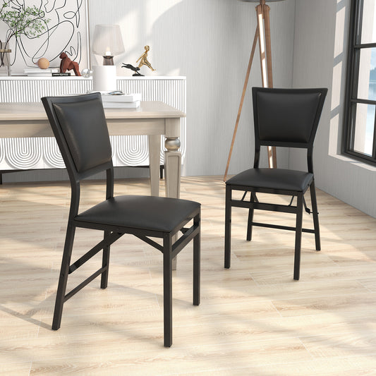Set of 2 Metal Folding Dining Chairs, Space Saving Design, Black Dining Chairs Black at Gallery Canada