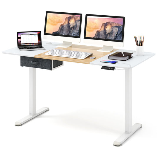 Height Adjustable Electric Standing Desk with USB Charging Port, Natural