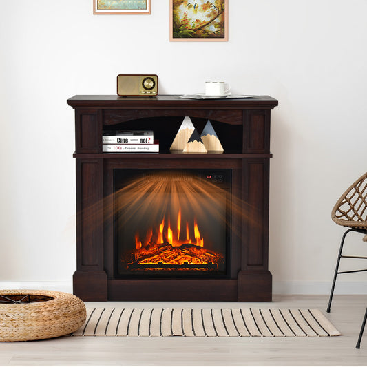32 Inch Electric TV Stand Fireplace With Shelf, Natural