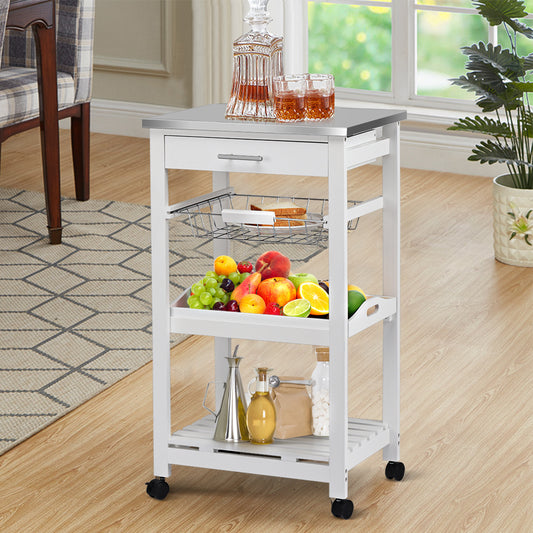 Kitchen Island Cart with Stainless Steel Tabletop and Basket, White Kitchen Islands & Carts White at Gallery Canada