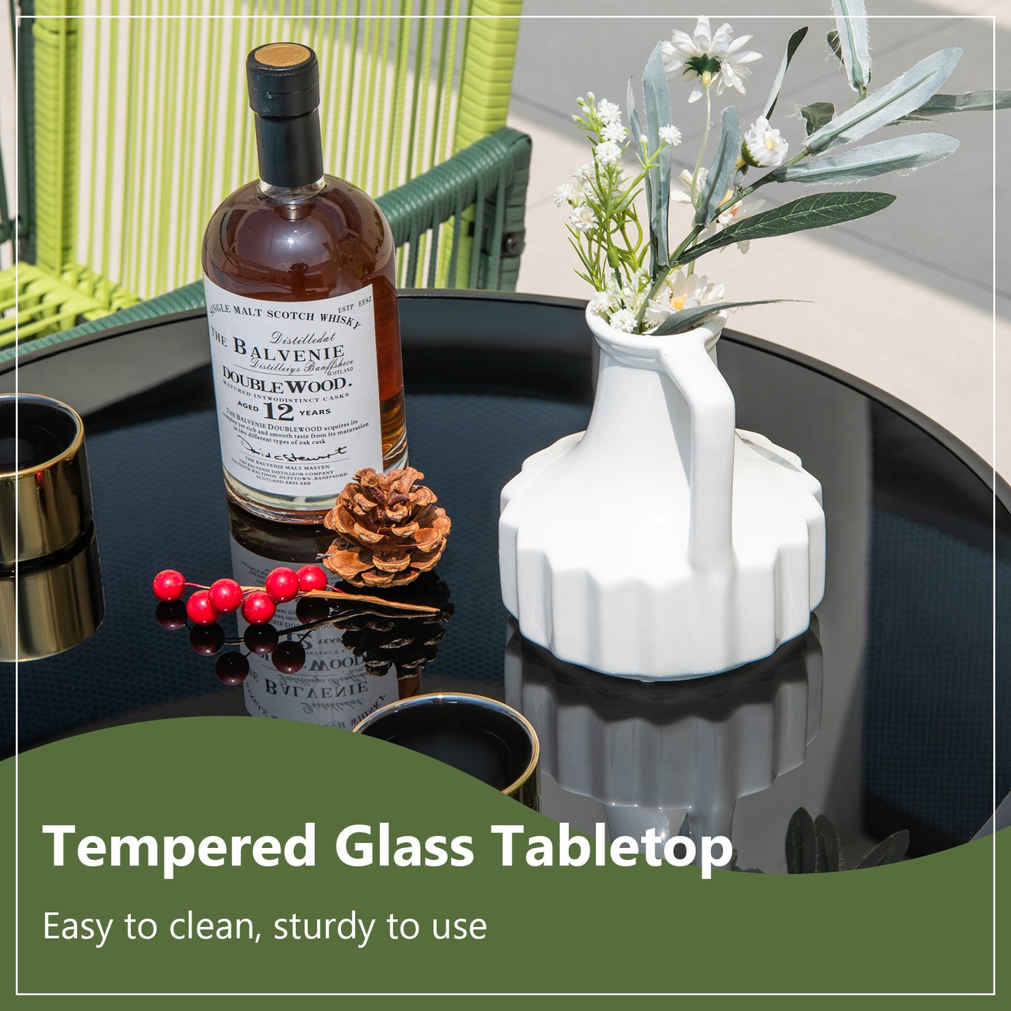 23 Inch Round Bistro Table, Tempered Glass Tabletop, Black Patio Dining Tables at Gallery Canada