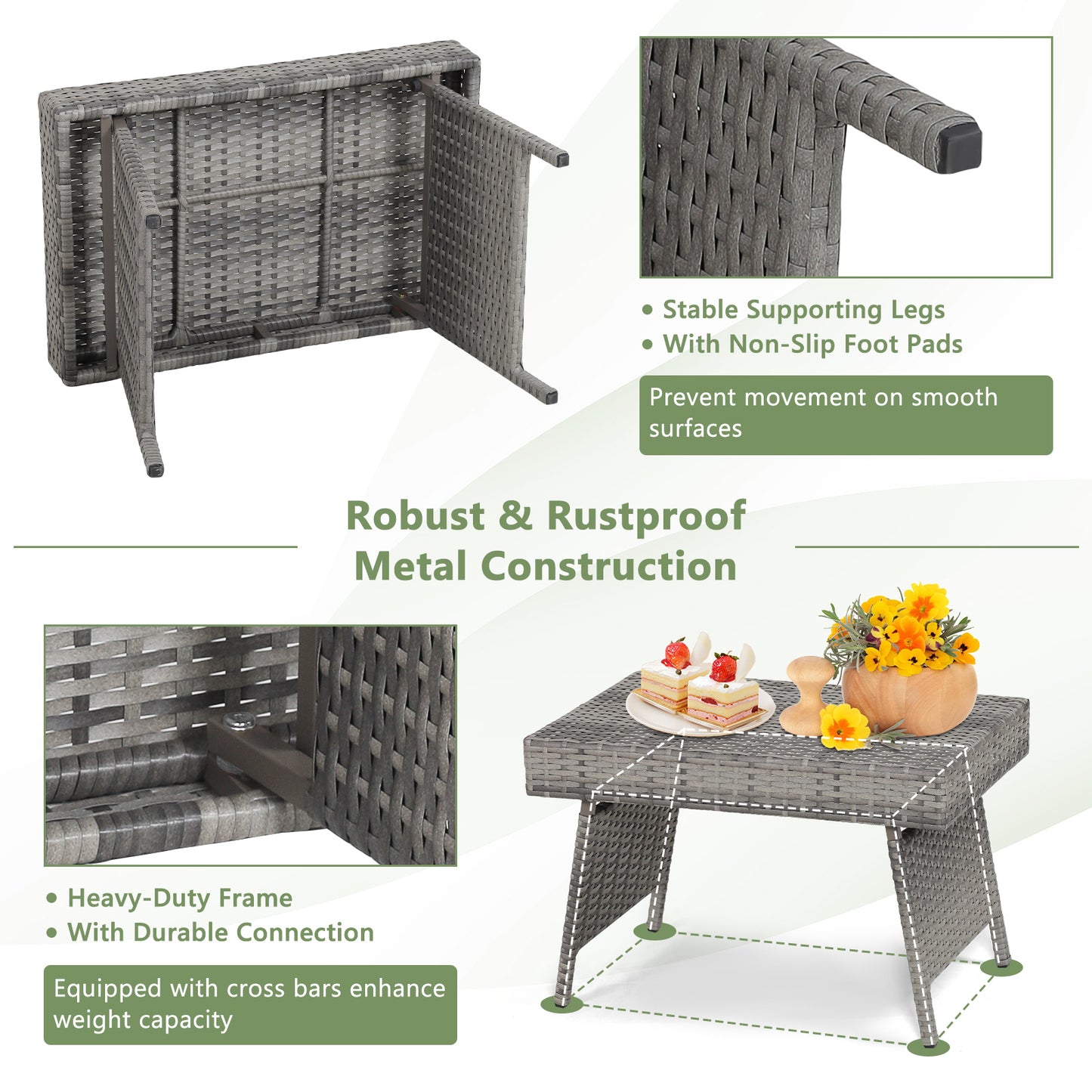 Folding PE Rattan Side Coffee Table Patio Garden Furniture, Gray Patio Coffee Tables at Gallery Canada
