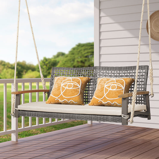 2-Person Patio Wicker Hanging Swing Chair, Off White Porch Swings Off White at Gallery Canada