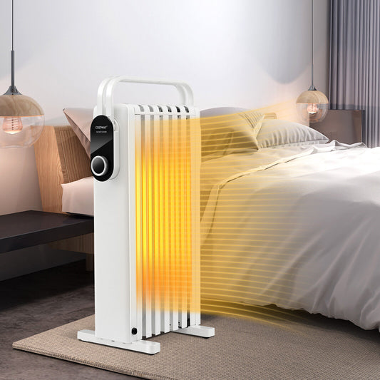 1500W Electric Space Heater Oil Filled Radiator Heater with Foldable Rack, White Space Heaters White at Gallery Canada