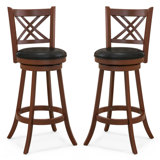360° Swivel Upholstered Barstools Set of 2 with Back and Footrest-29 inches, Espresso