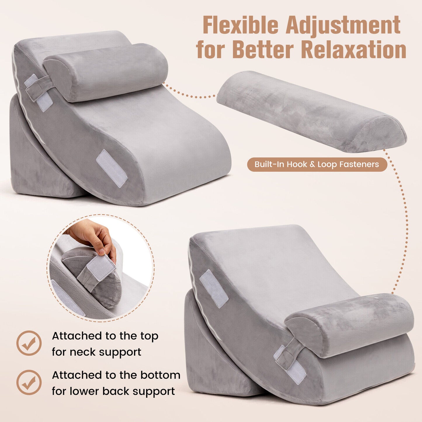 4 Piece Bed Wedge Pillow, Back Neck Leg Pain Relief, Gray Bedding at Gallery Canada