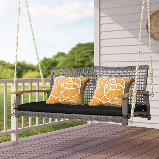 2-Person Patio Wicker Hanging Swing Chair, Black Porch Swings Black at Gallery Canada