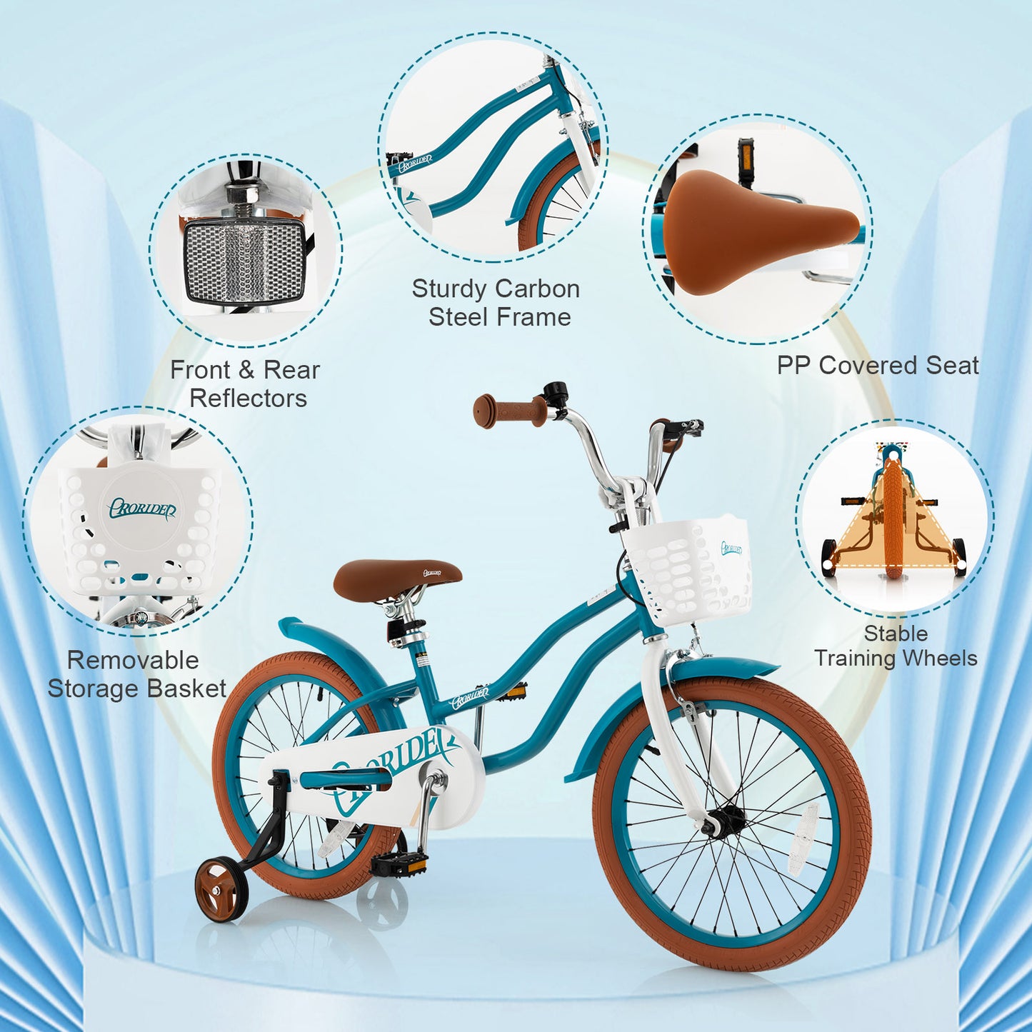 Children Bicycle with Front Handbrake and Rear Coaster Brake, Turquoise Kids Bike at Gallery Canada