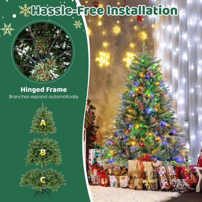 5/6/7 Feet Pre-lit Artificial Christmas Tree with Branch Tips and LED Lights-5 ft, Green