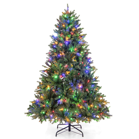5/6/7 Feet Pre-lit Artificial Christmas Tree with Branch Tips and LED Lights-6 ft, Green