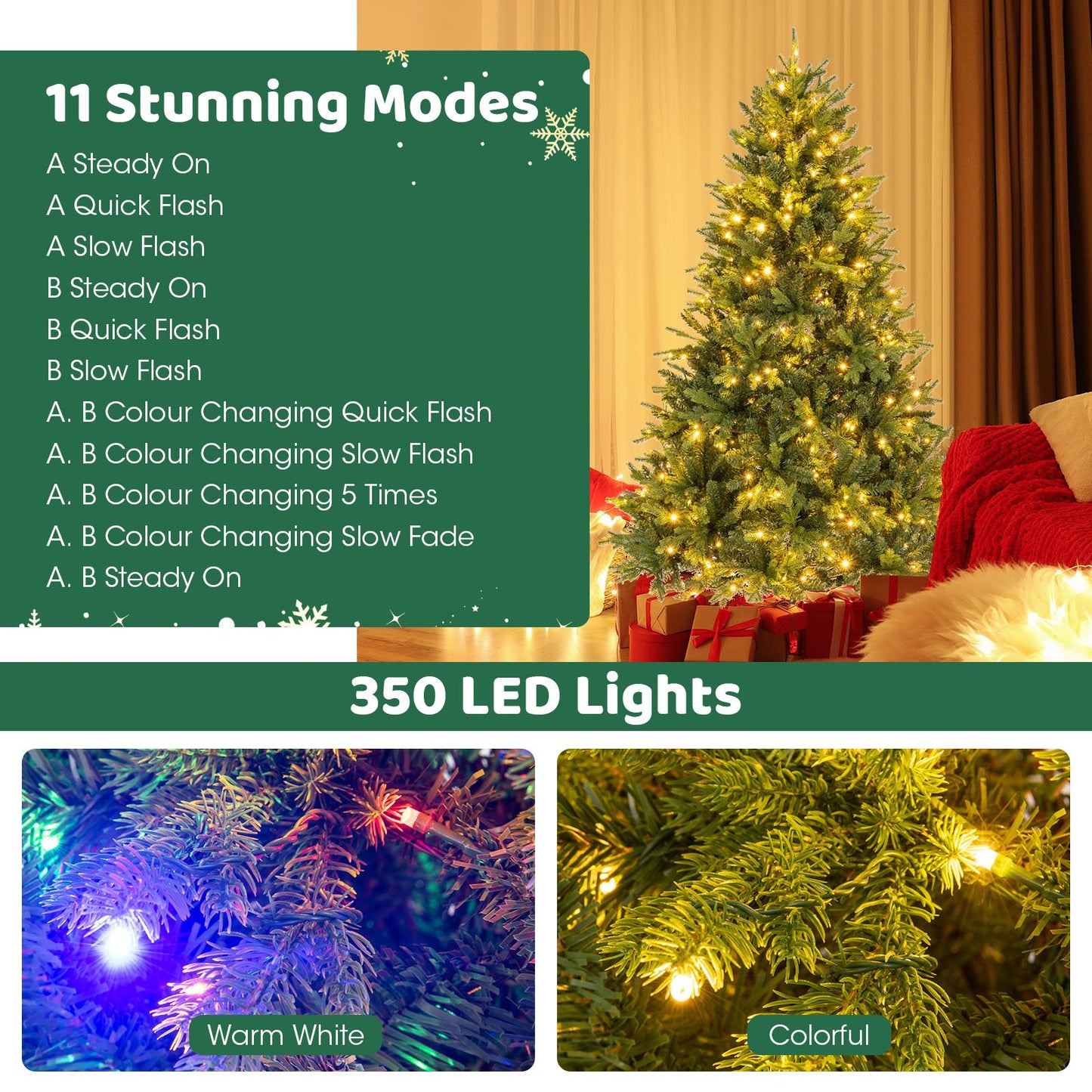 5/6/7 Feet Pre-lit Artificial Christmas Tree with Branch Tips and LED Lights-6 ft, Green