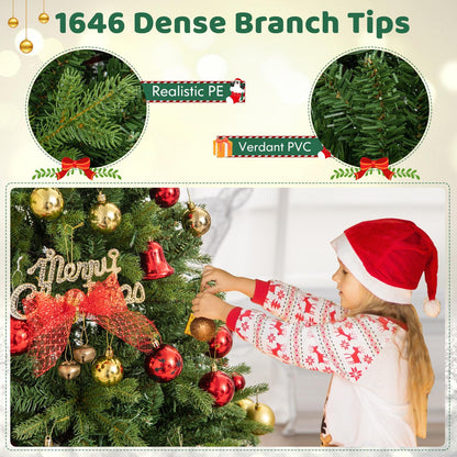 5/6/7 Feet Pre-lit Artificial Christmas Tree with Branch Tips and LED Lights-7 ft, Green