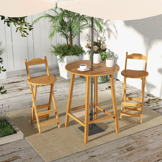 Bar Height Table, Umbrella Hole, Slatted Tabletop, Natural Patio Tables Natural at Gallery Canada