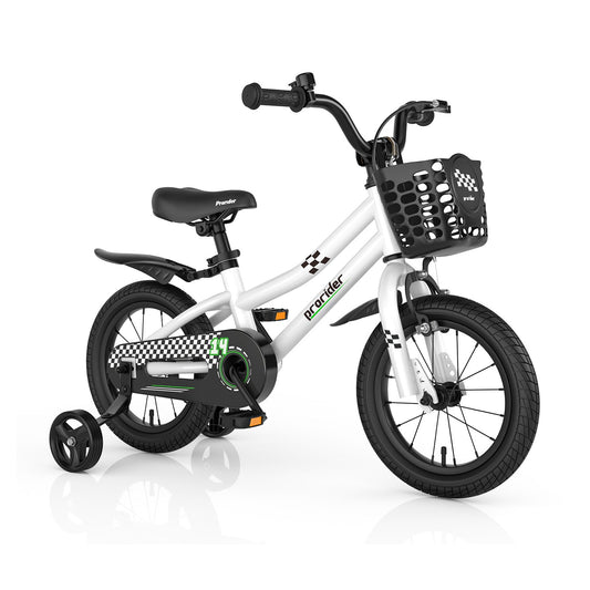 14 Inch Kids Bike with 2 Training Wheels for 3-5 Years Old, White