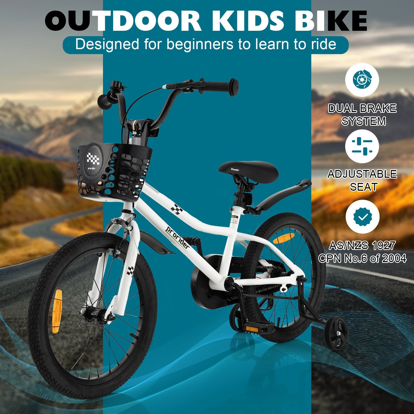 18 Feet Kids Bike with Removable Training Wheels, Black & White at Gallery Canada